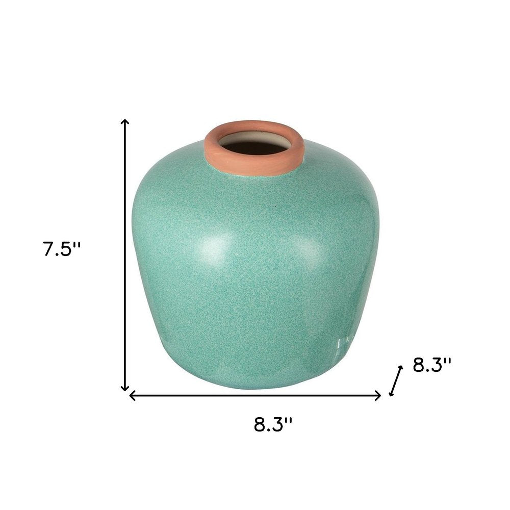 8" Blue And Brown Mottled Ceramic Round Table Vase