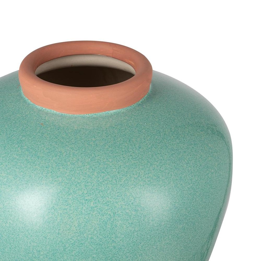 9" Natural And Teal Blue Ceramic Round Table Vase on a white background