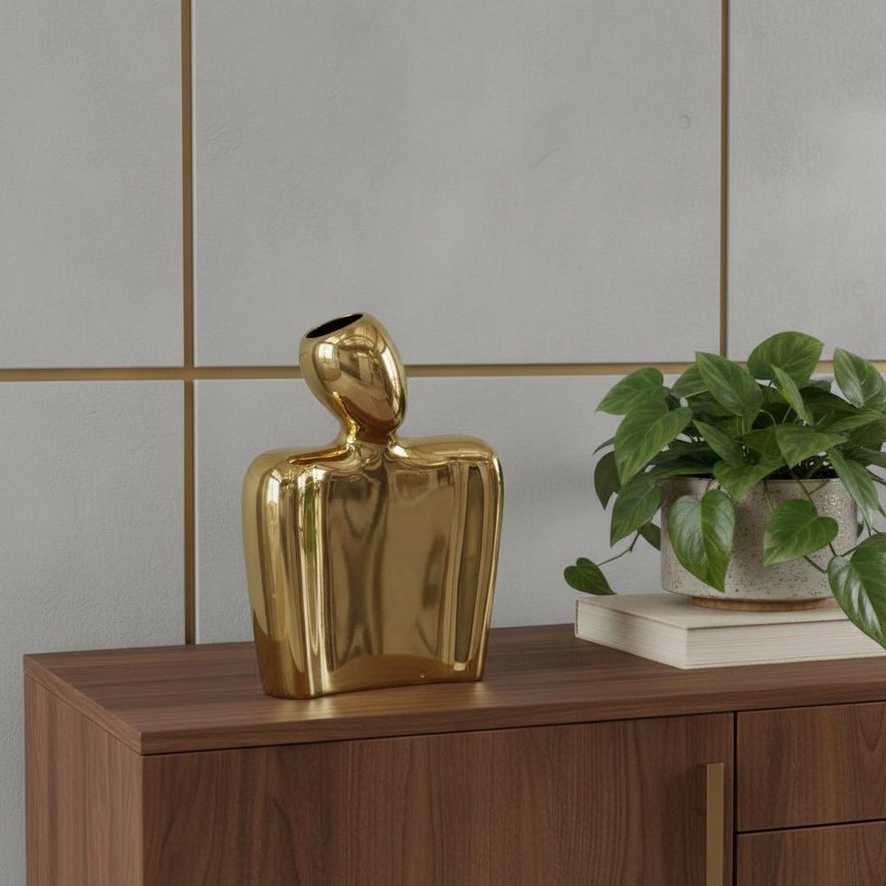 8" Gold Ceramic Modern Abstract Table Vase