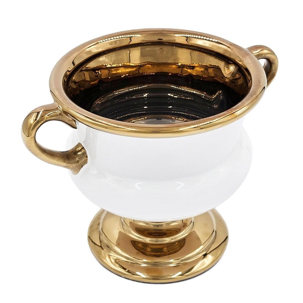 7" White And Gold Ceramic Amphora Urn