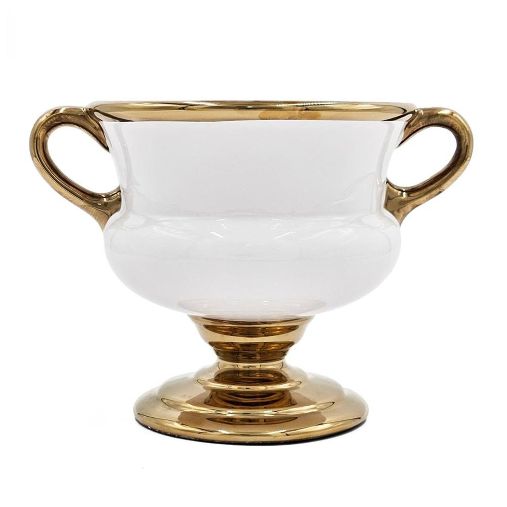 7" White And Gold Ceramic Amphora Urn on a white background