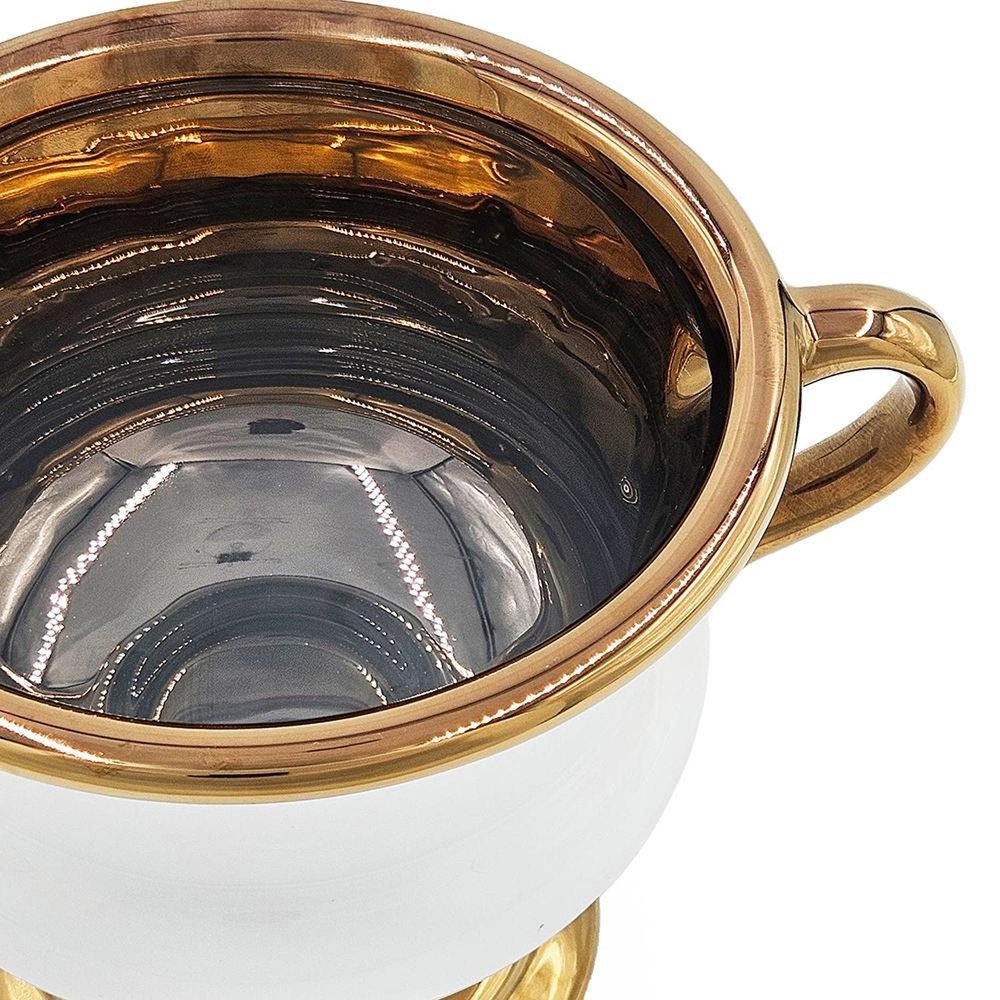 7" White And Gold Ceramic Amphora Urn