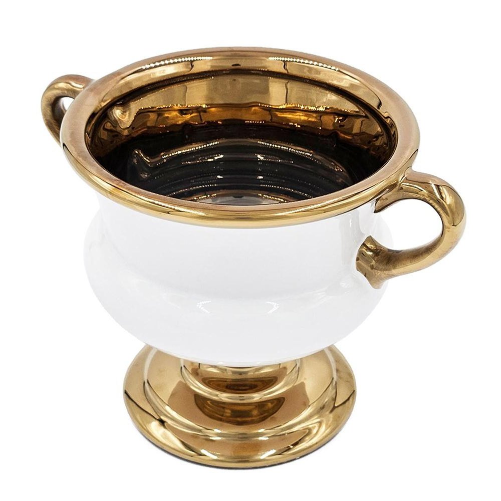 7" White And Gold Ceramic Amphora Urn on a white background