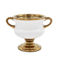 6" White And Gold Amphora Ceramic Table Vase. Vase isolated on a plain white background, in a gold ceramic finish.
