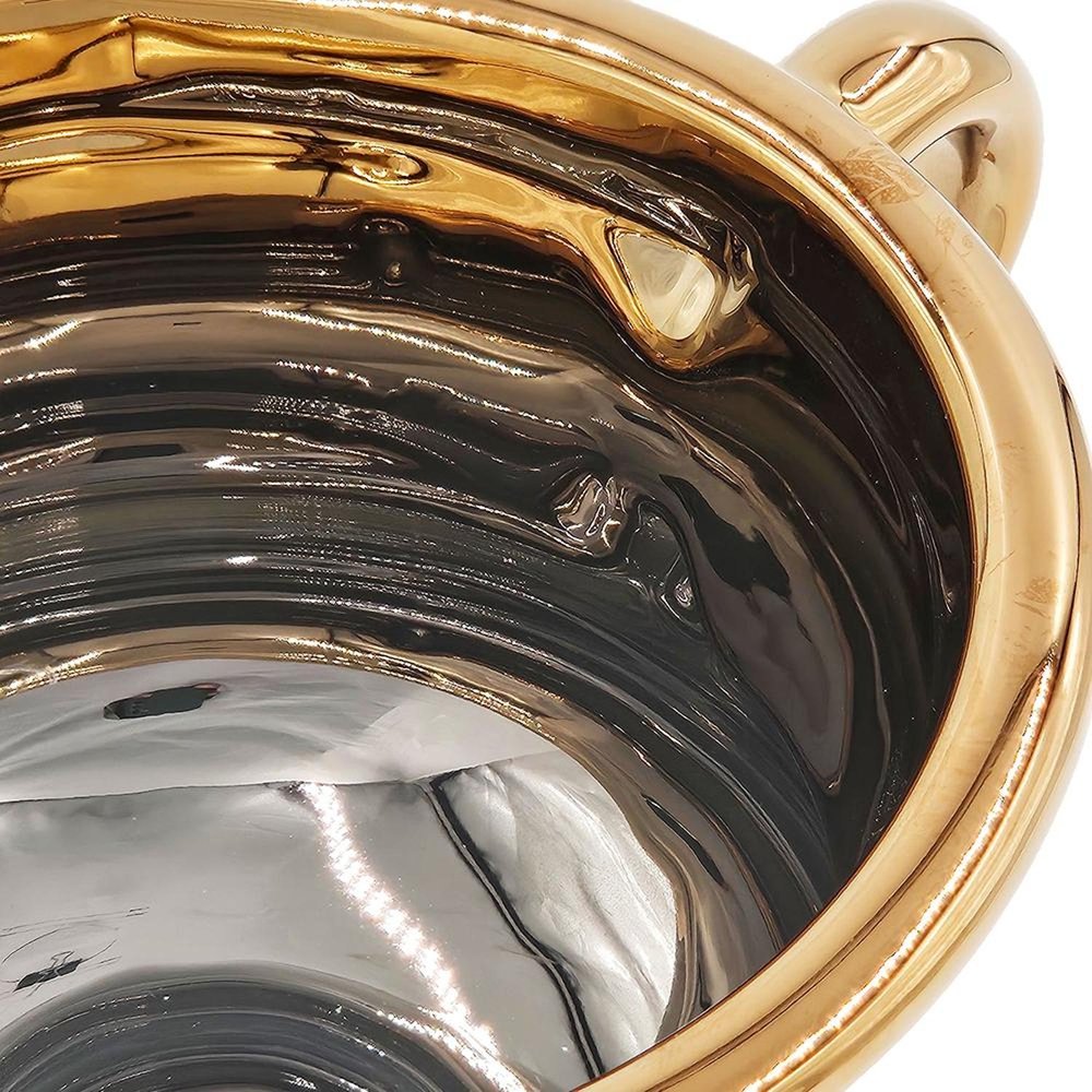 Close-up of 6" White And Gold Amphora Ceramic Table Vase showing gold ceramic detail.