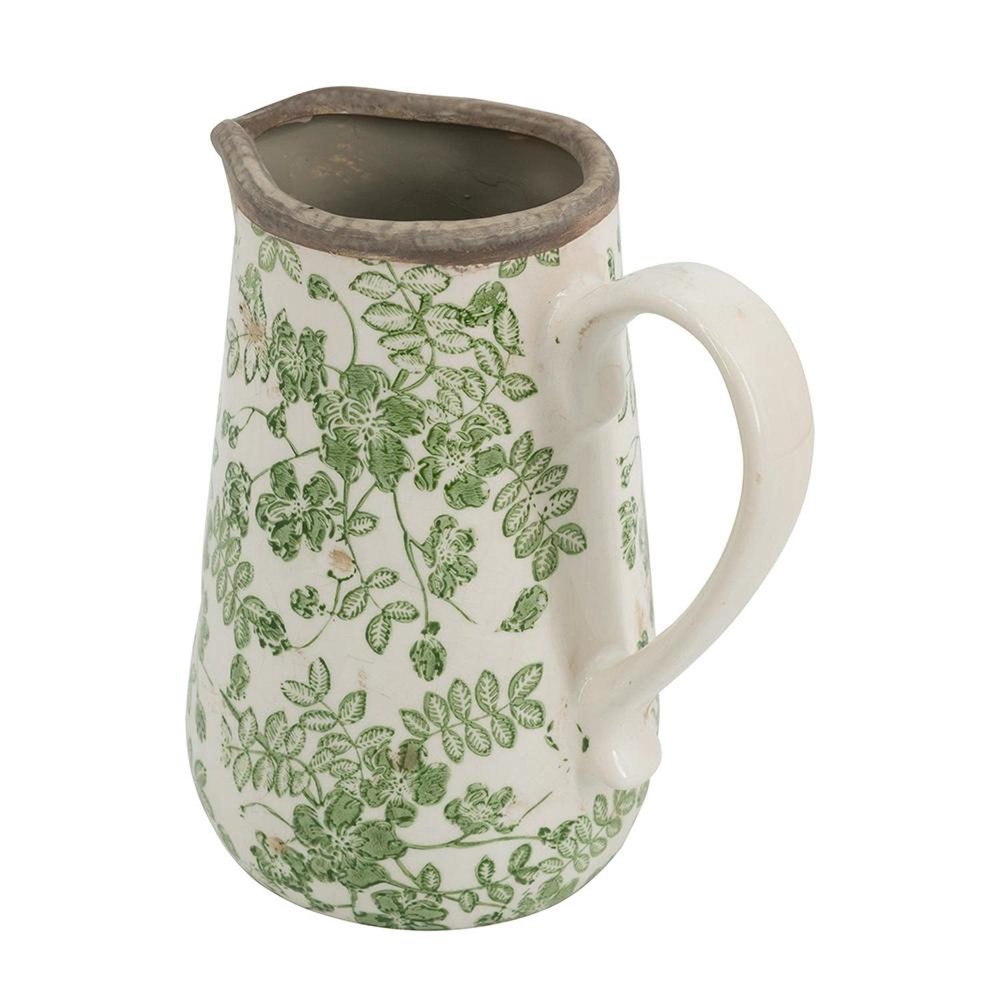 7" Green And White Leaf Ceramic Round Jug Vase on a white background