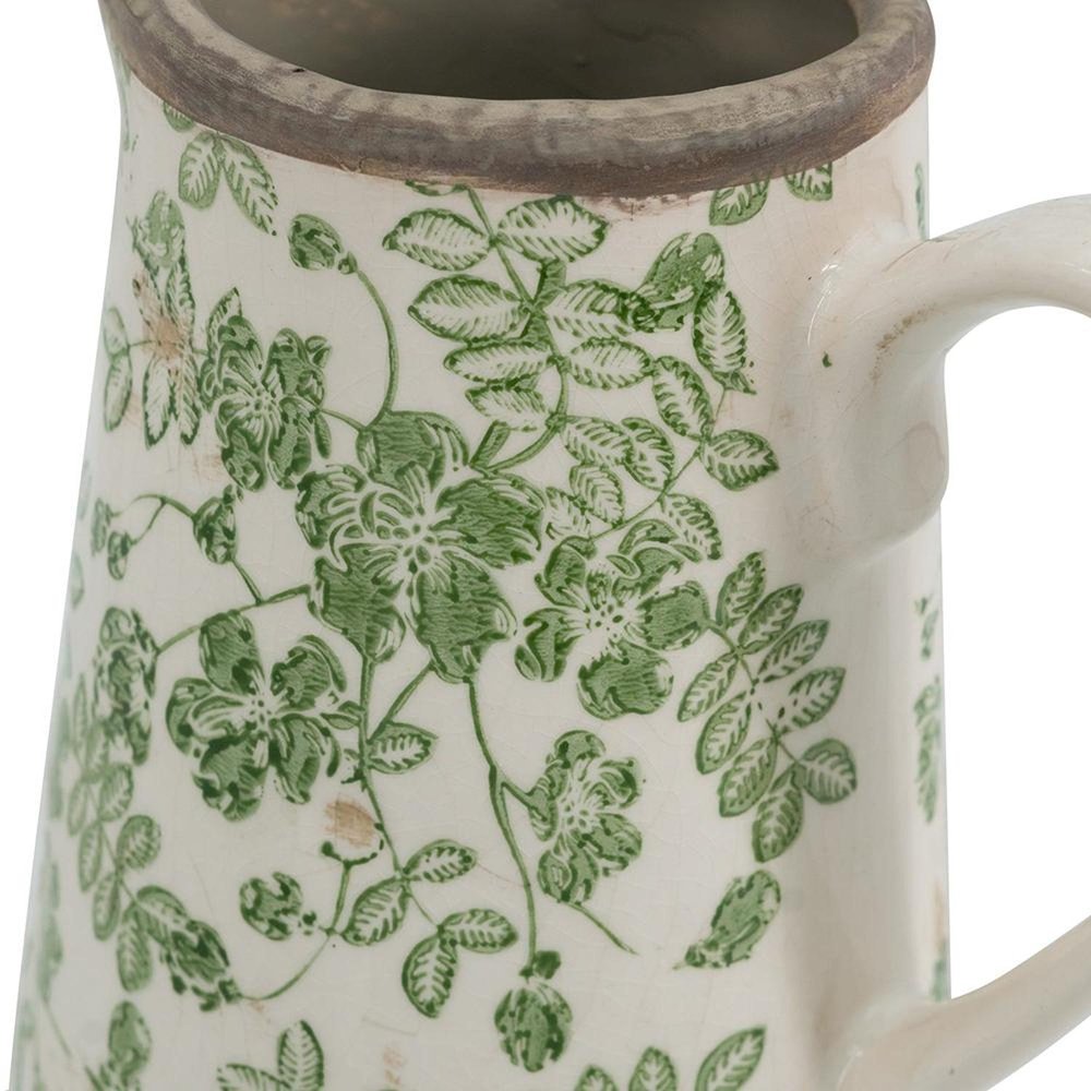 7" Green And White Leaf Ceramic Round Jug Vase