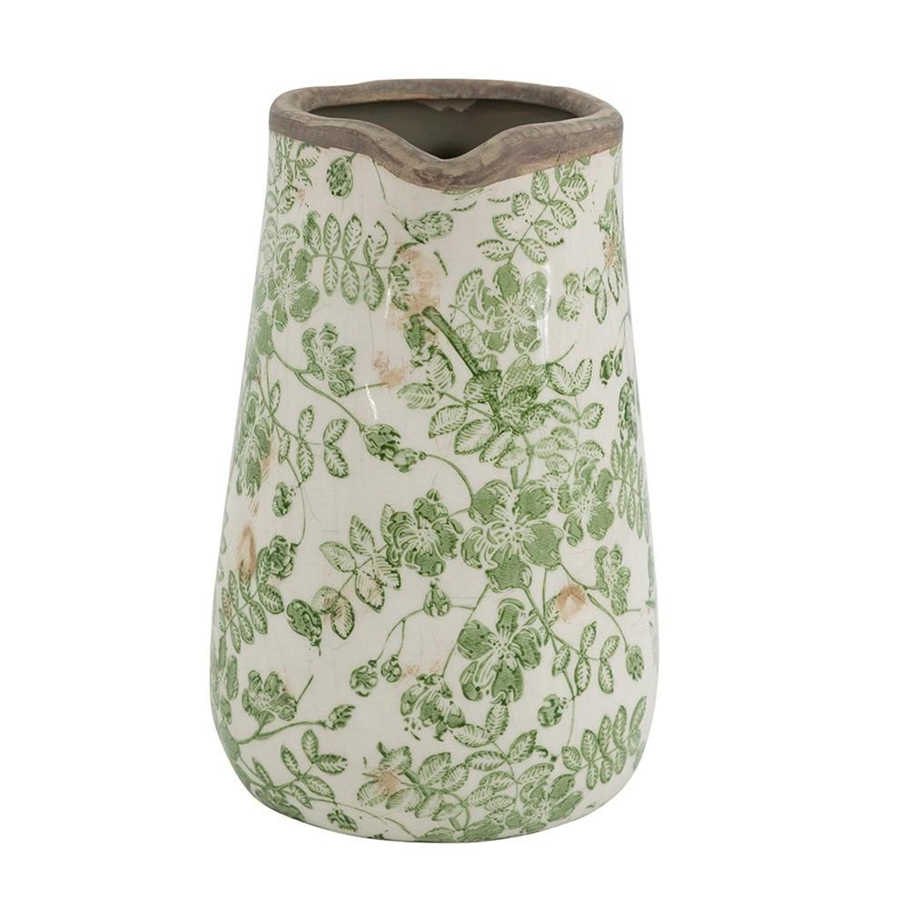 7" Green And White Leaf Ceramic Round Jug Vase