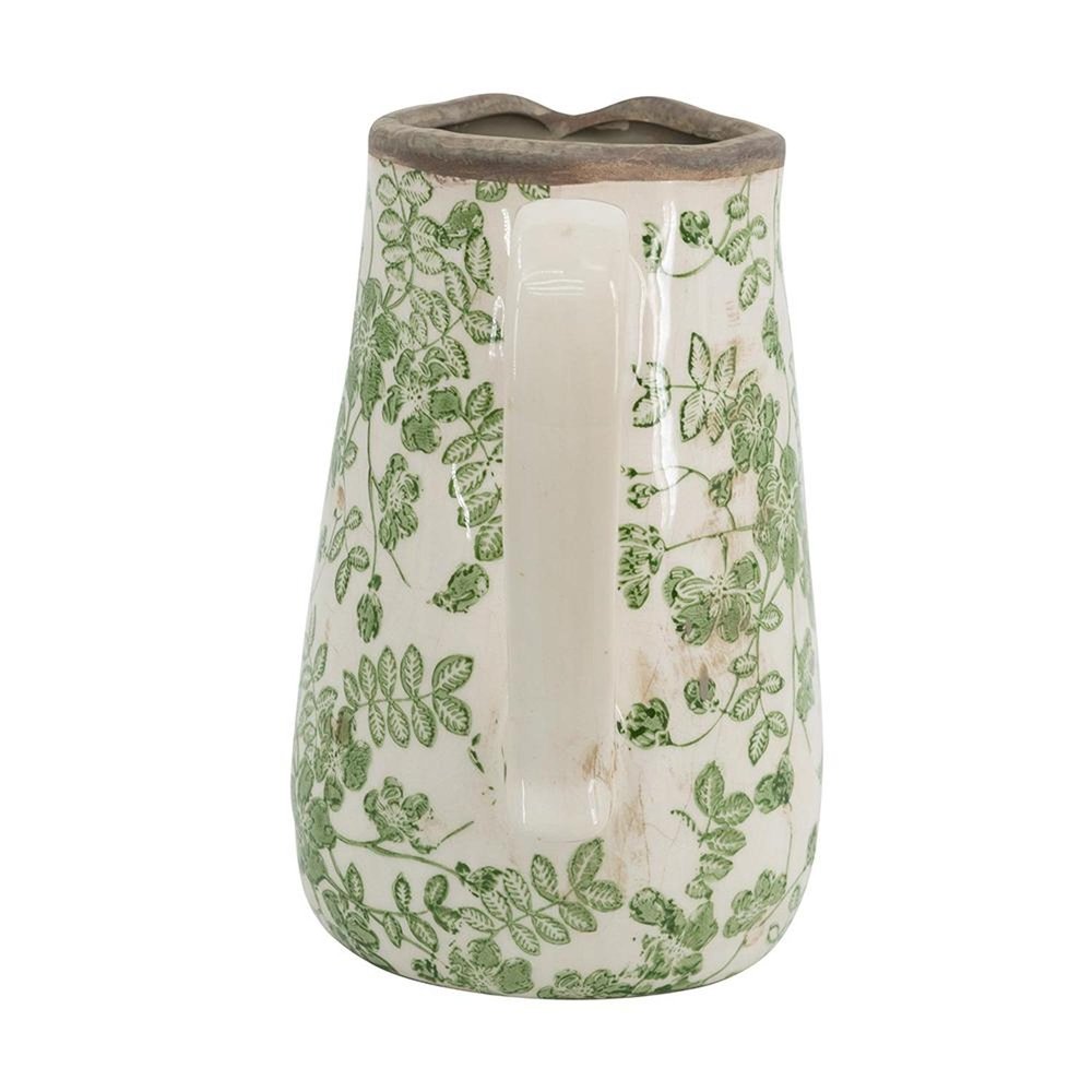 7" Green And White Leaf Ceramic Round Jug Vase