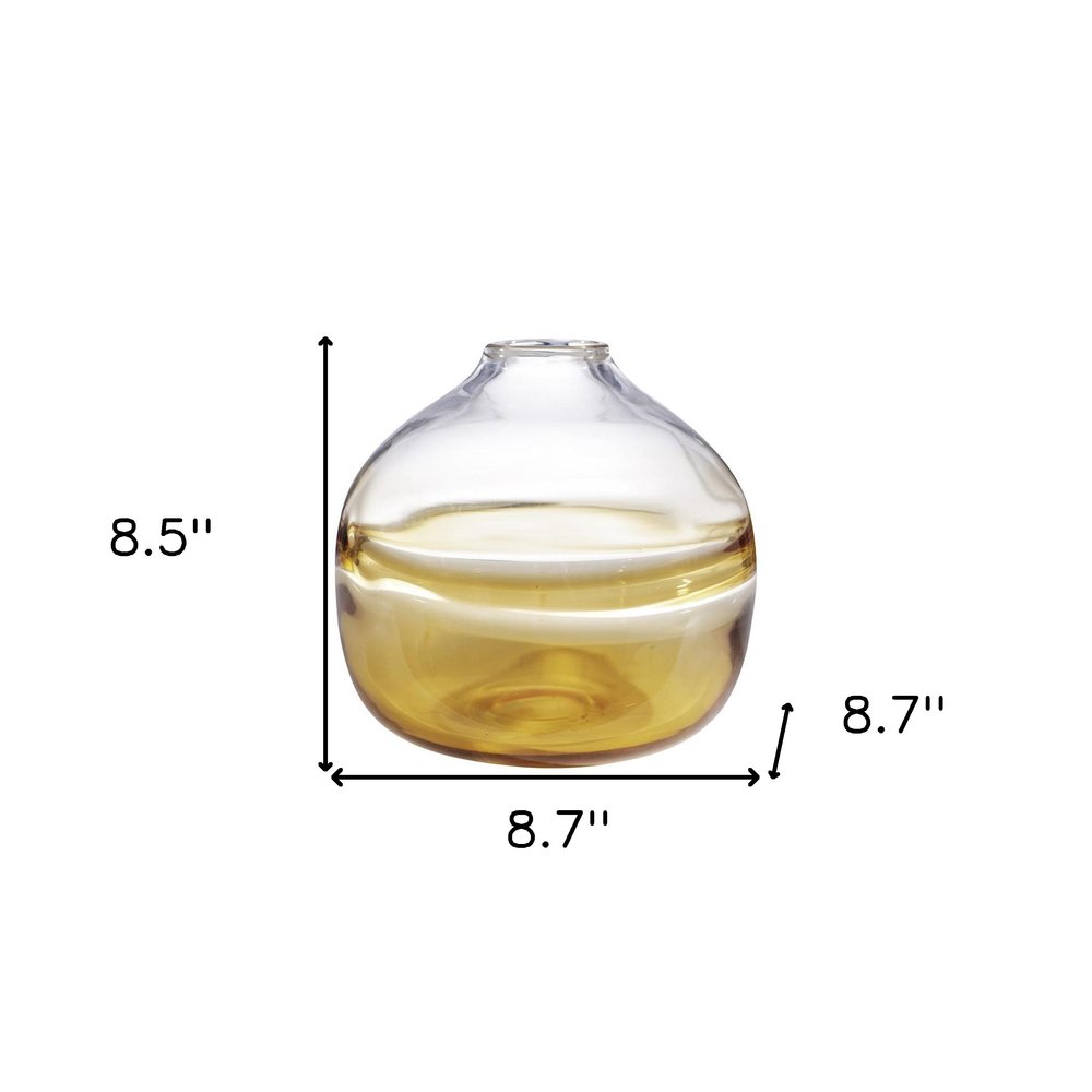 9" Clear And Brown Ombre Glass Round Table Vase on a white background