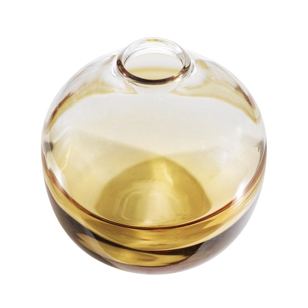9" Clear And Brown Ombre Glass Round Table Vase on a white background