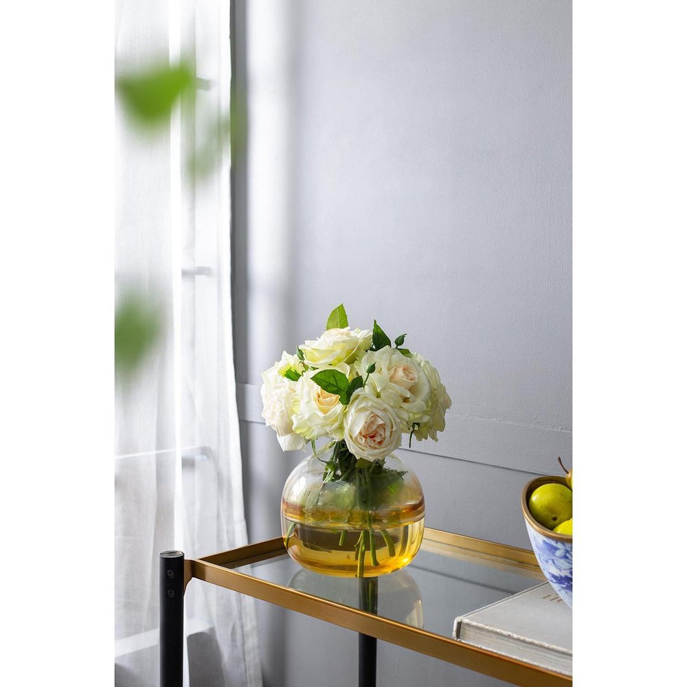 9" Clear And Brown Ombre Glass Round Table Vase on a white background