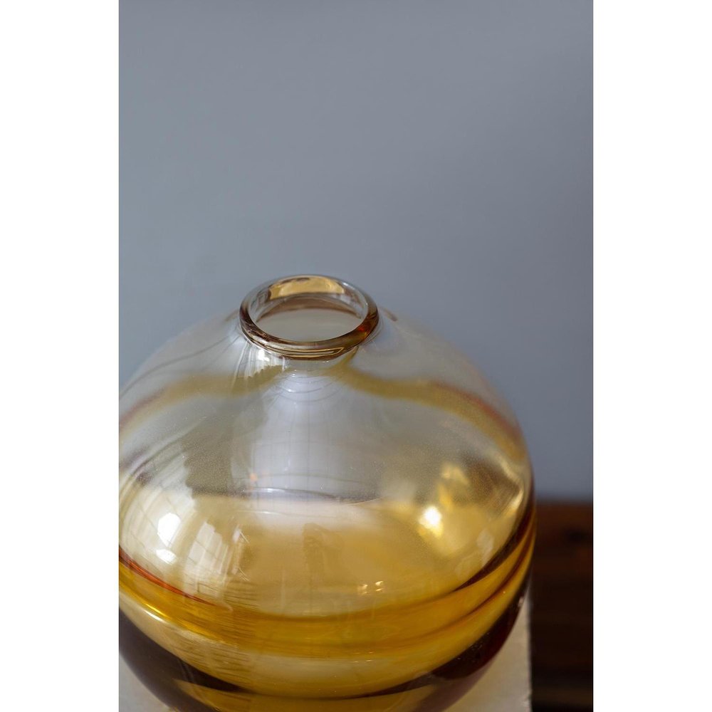 9" Clear And Brown Ombre Glass Round Table Vase on a white background