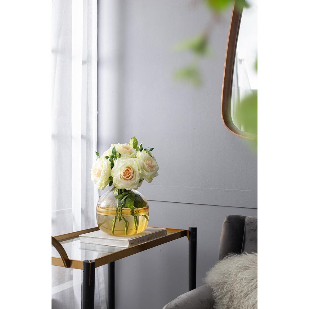 9" Clear And Brown Ombre Glass Round Table Vase on a white background