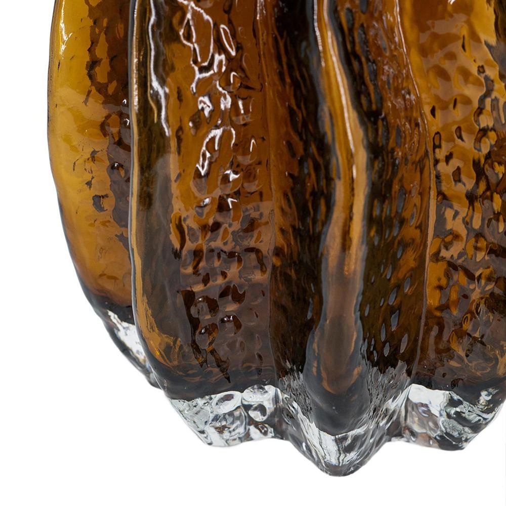 8" Burnt Umber And Black Glass Textured Wavy Table Vase