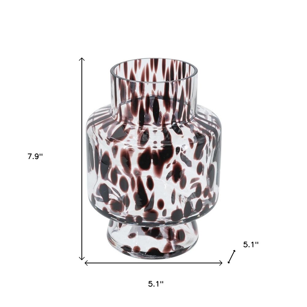 8" Amber And Clear Abstract Glass Cylinder Table Vase