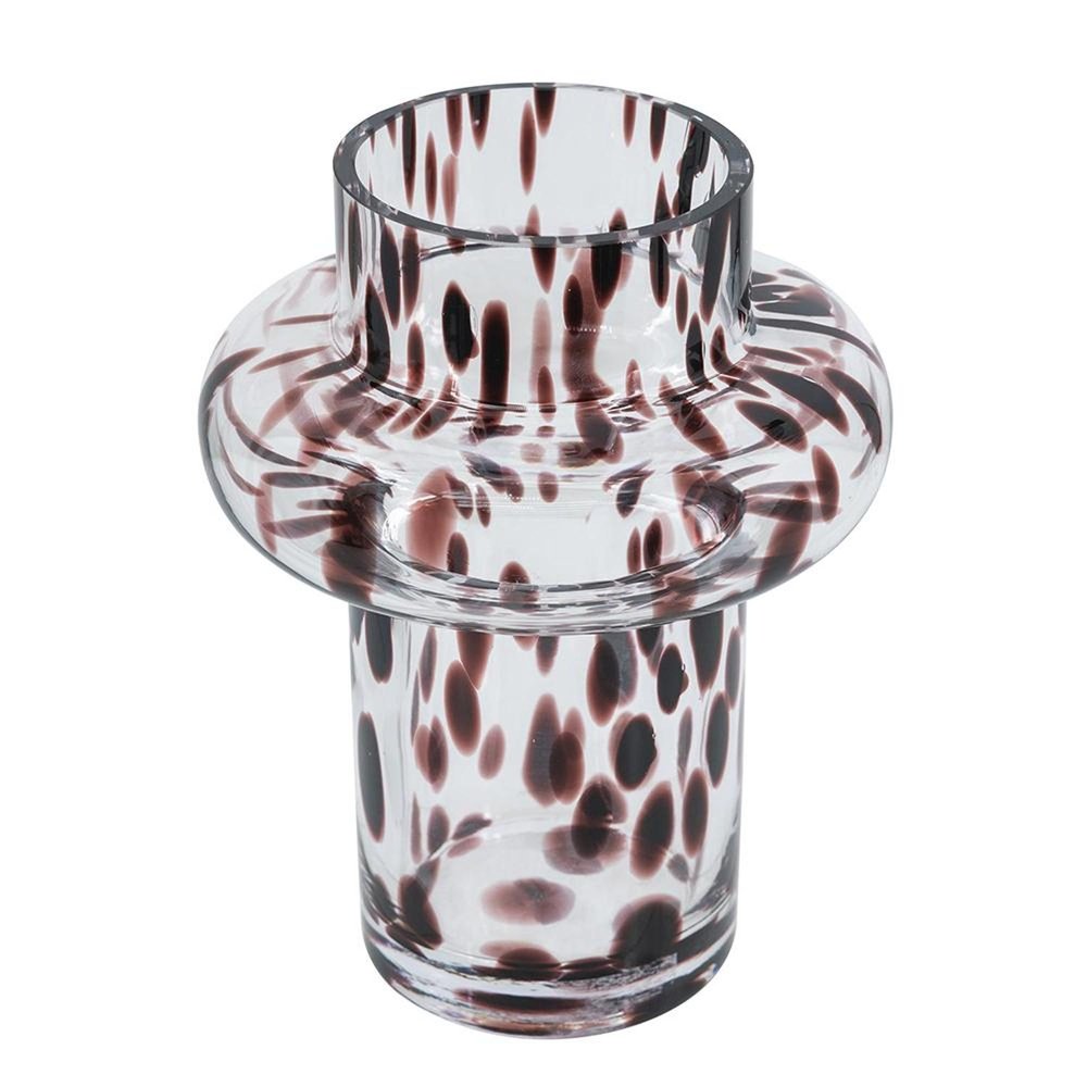 8" Amber And Clear Abstract Glass Cylinder Table Vase on a white background