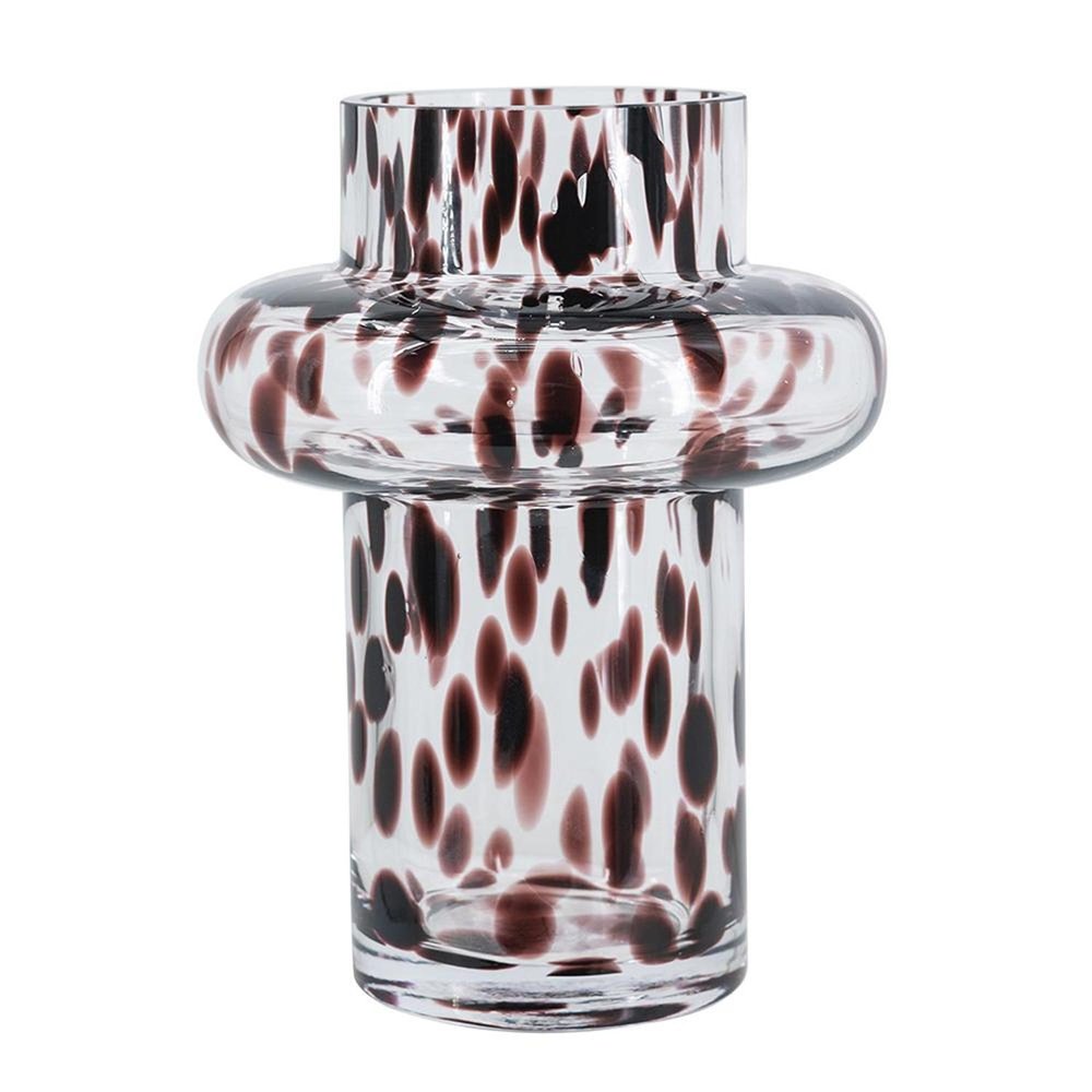 8" Amber And Clear Abstract Glass Cylinder Table Vase on a white background