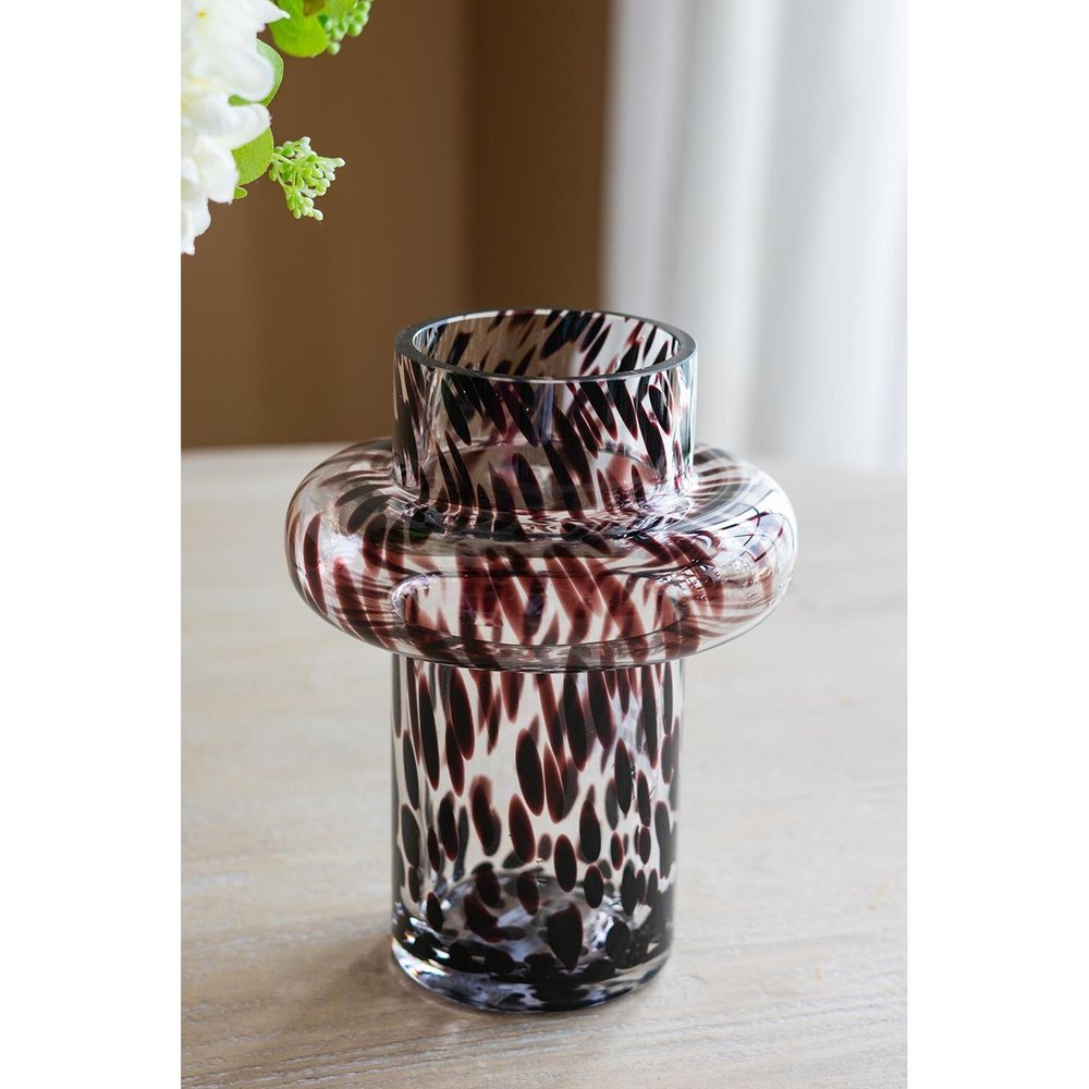 8" Amber And Clear Abstract Glass Cylinder Table Vase