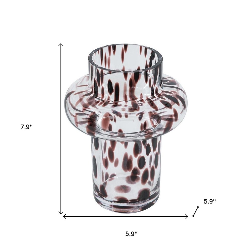 8" Amber And Clear Abstract Glass Cylinder Table Vase