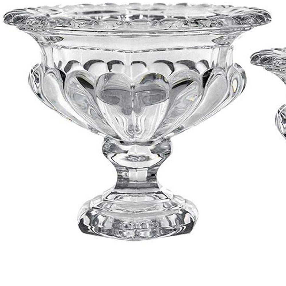 Set of Two Clear Glass Round Bowl Table Vases on a white background