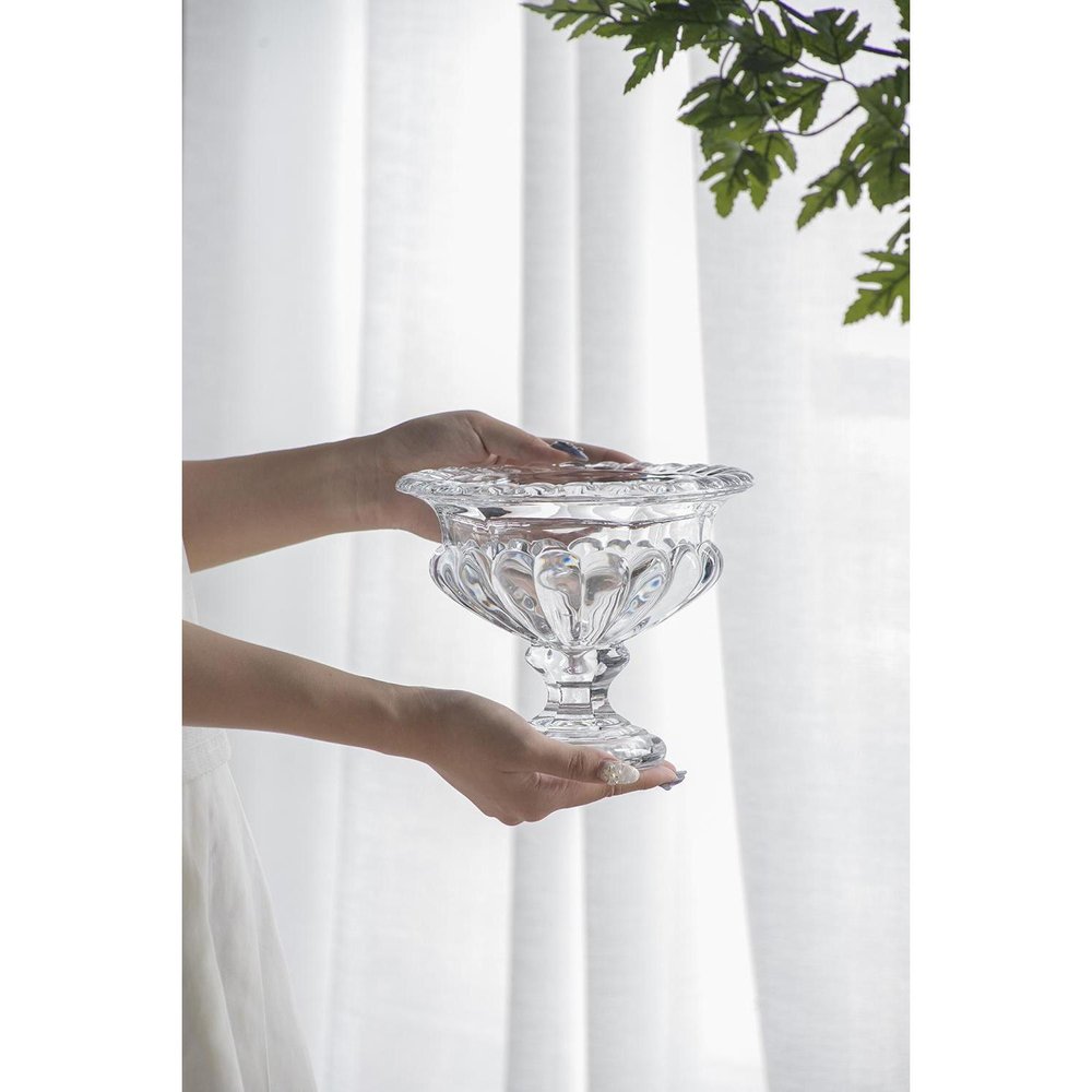 Set of Two Clear Glass Round Bowl Table Vases on a white background