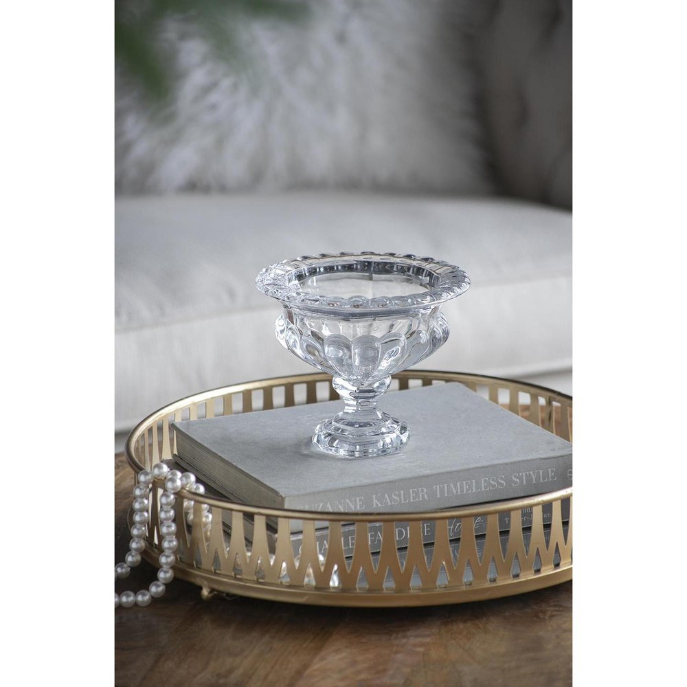 Set of Two Clear Glass Round Bowl Table Vases on a white background
