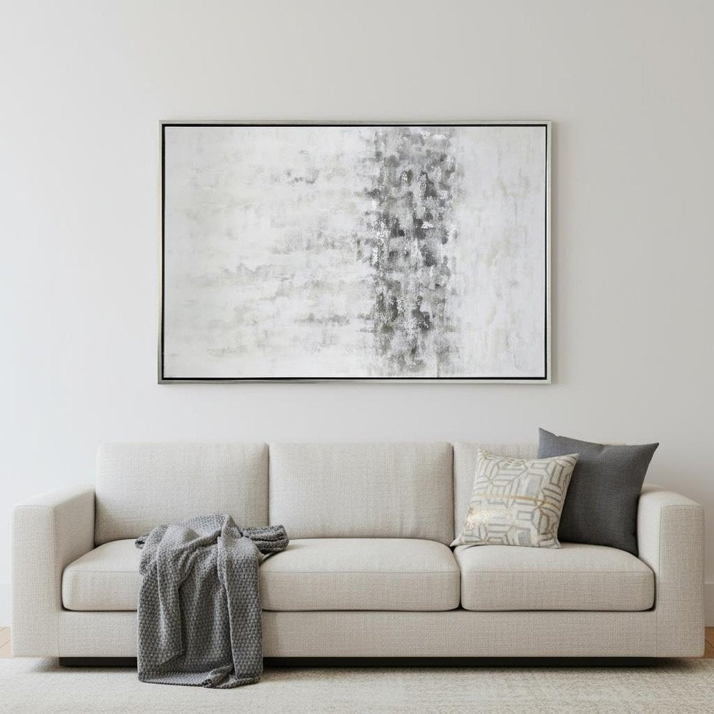Winter Storm Hand Painted Silver Floater Frame Wall Art in a home interior