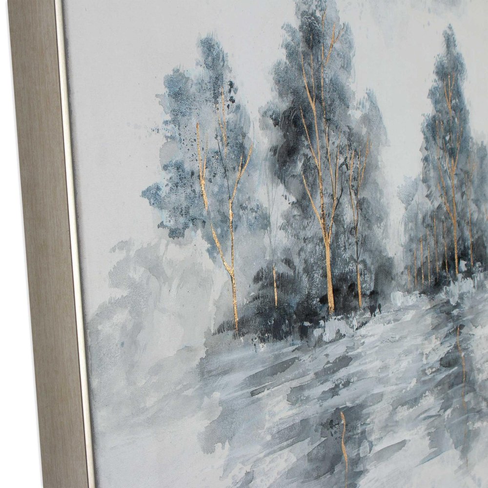 Winter's Woods Hand Painted Silver Floater Frame Wall Art on a white background
