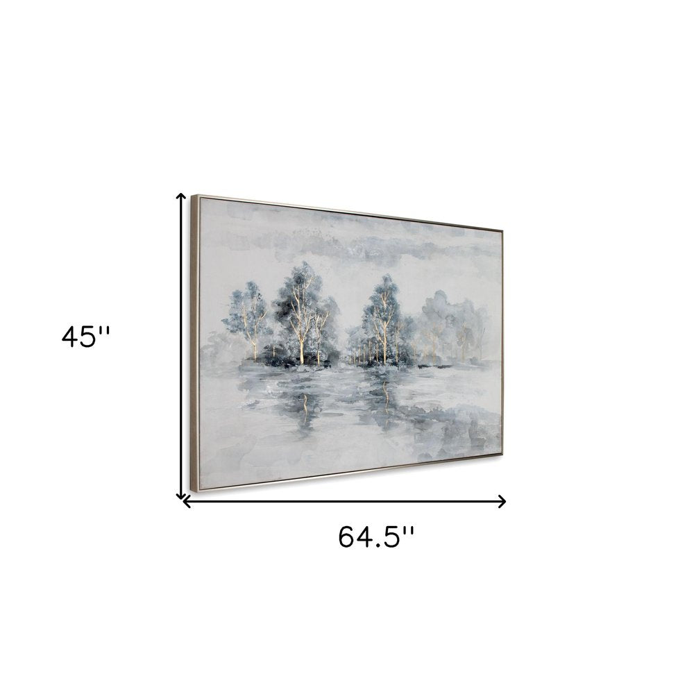 Winter's Woods Hand Painted Silver Floater Frame Wall Art on a white background