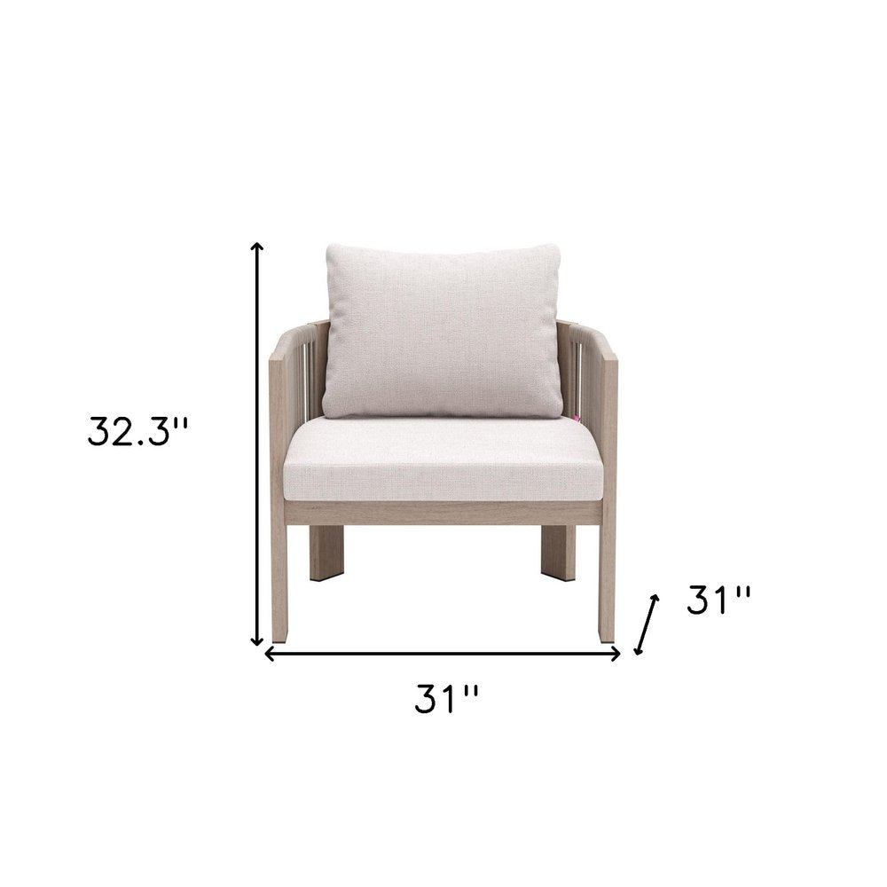 31" Aluminum Outdoor. Outdoor chair isolated on a plain white background, in a beige metal finish.