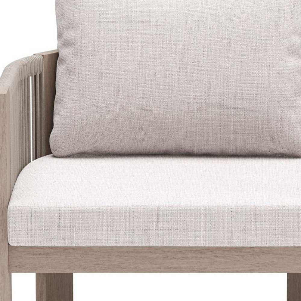 31" Aluminum Outdoor. Outdoor chair isolated on a plain white background, finished in beige metal.