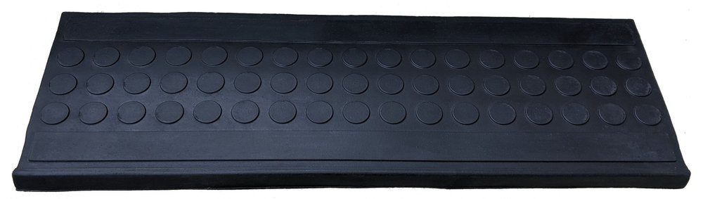 Black rubber outdoor door mat with raised circular pattern, 9" x 30