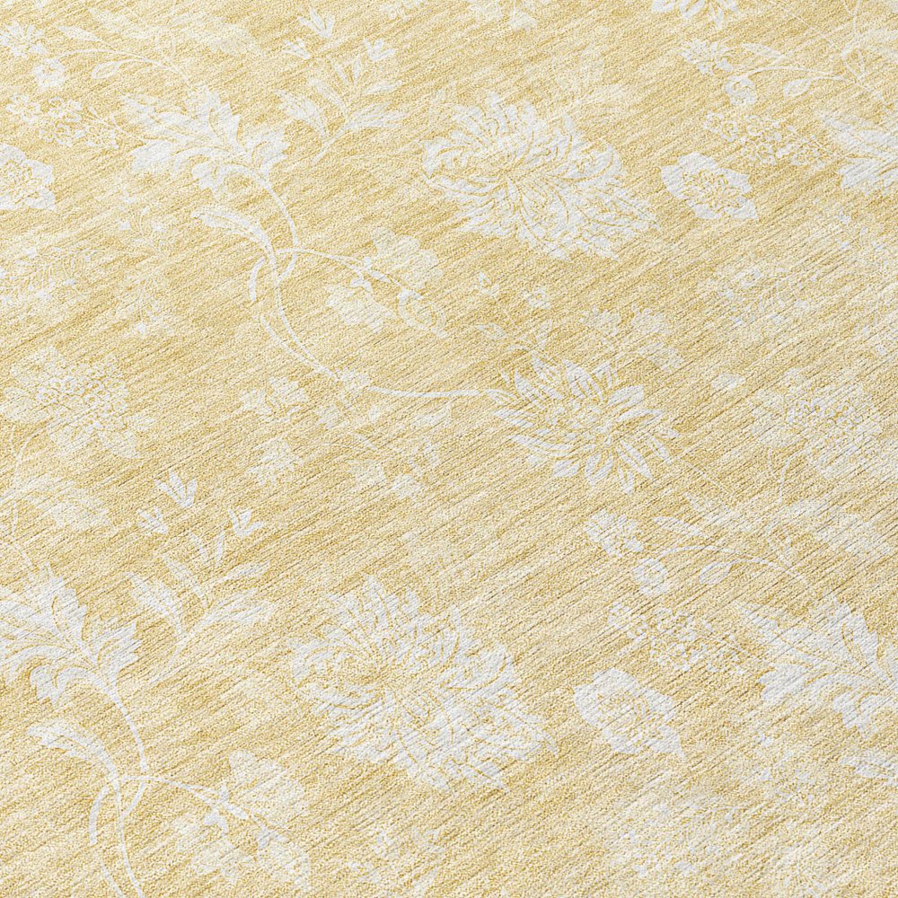 9' X 12' Yellow Wheat And Ivory Floral Washable Indoor Outdoor Area Rug