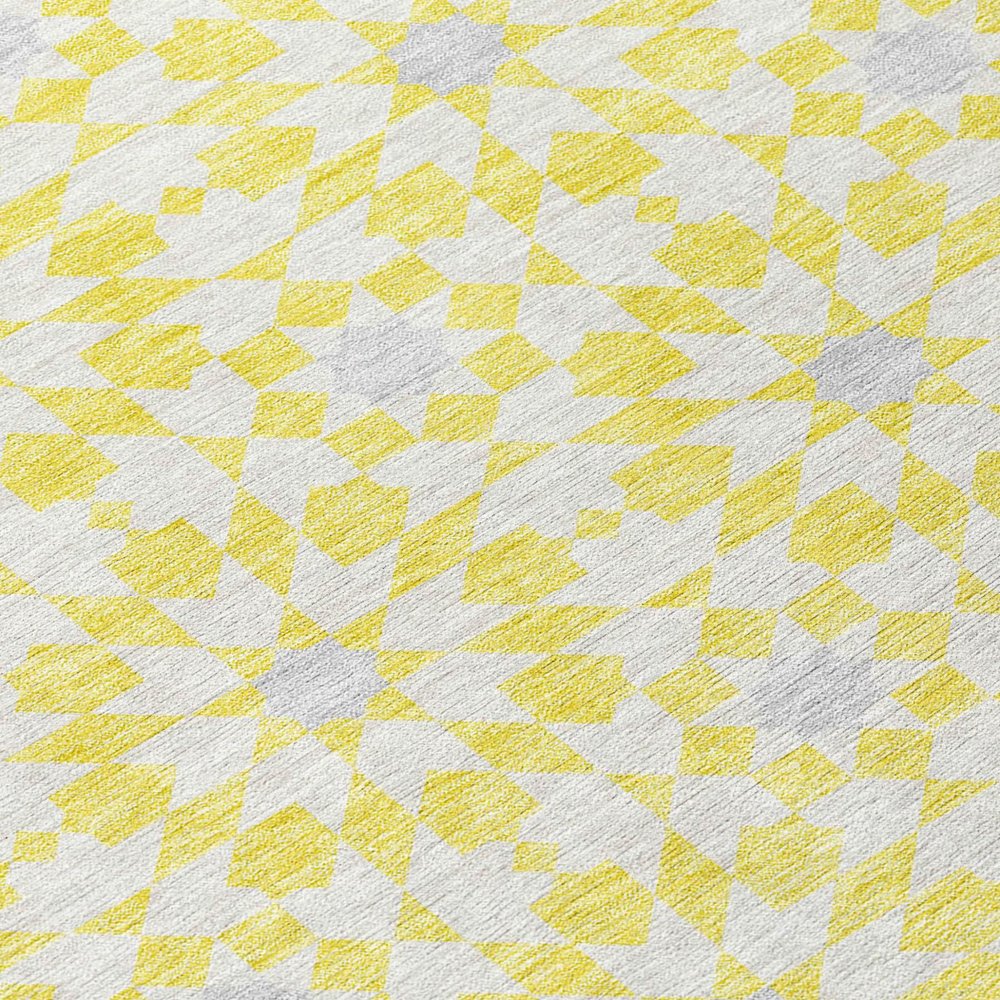 9' X 12' Yellow Ivory And Gray Floral Medallion Washable Indoor Outdoor Area Rug