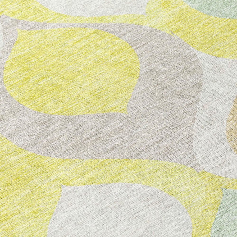 9' X 12' Yellow Mint Green And Beige Ogee Washable Indoor Outdoor Area Rug