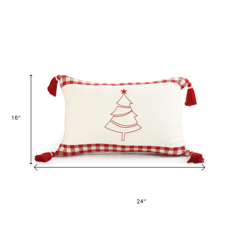 Set of Two Red And White Lumbar Christmas Cotton Throw Pillow Covers on a white background