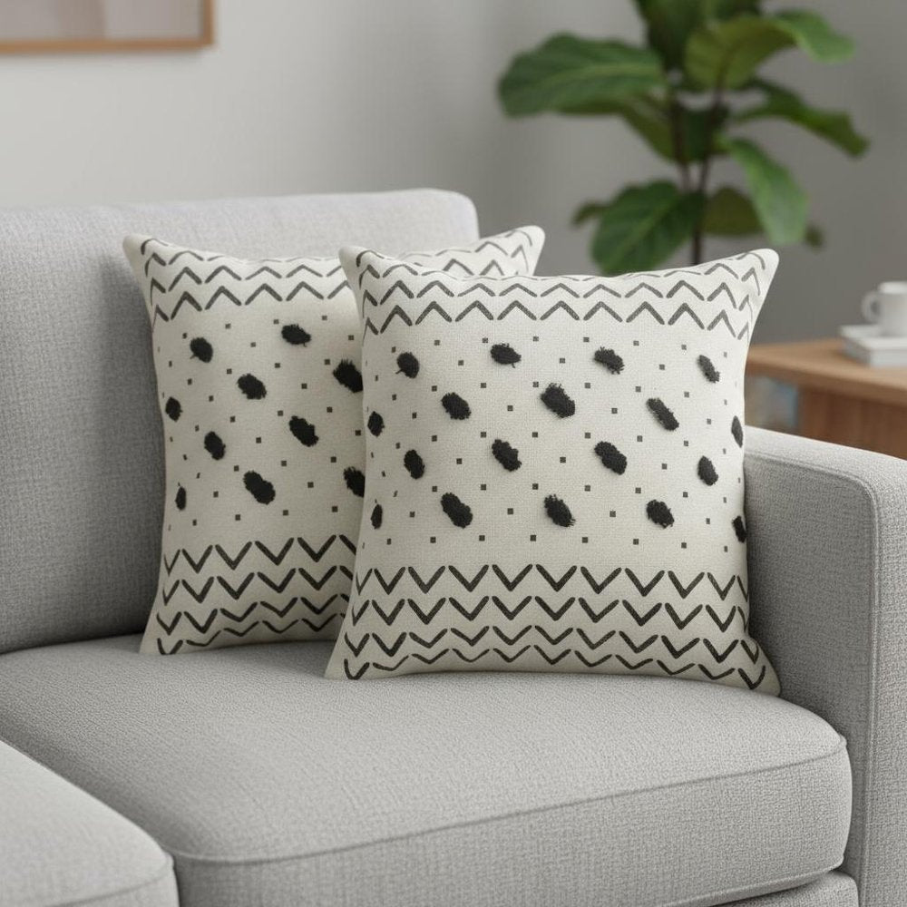 Set of Two 20" White Chevron Throw Pillows