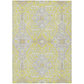 9' X 12' Yellow Ivory And Beige Floral Washable Indoor Outdoor Area Rug on a white background