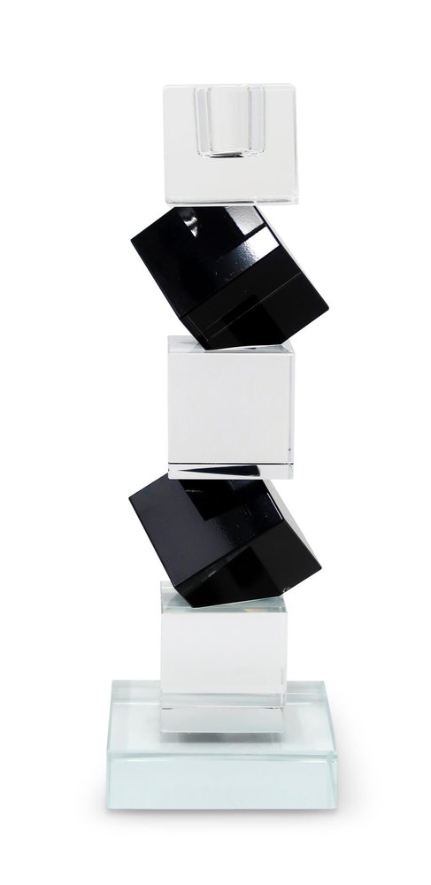 Set of Two Black And Clear Crystal Tabletop Taper Candlesticks