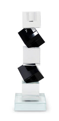 Set of Two Black And Clear Crystal Tabletop Taper Candlesticks
