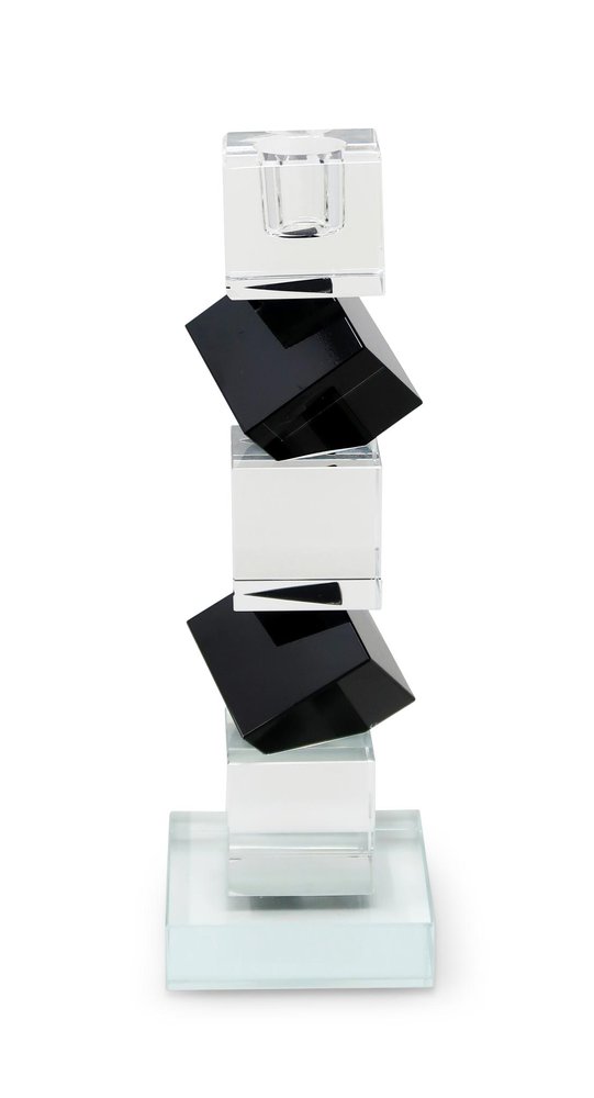 Set of Two Black And Clear Crystal Tabletop Taper Candlesticks