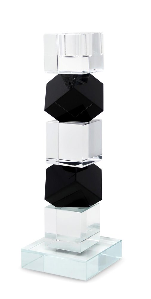 Set of Two Black And Clear Crystal Tabletop Taper Candlesticks