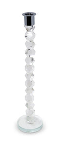 14" Clear And Silver Geo Stacks Crystal Tabletop Taper Candlestick