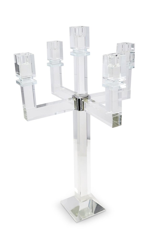 20" Clear Faceted Crystal Tabletop Candelabra Candle Holder