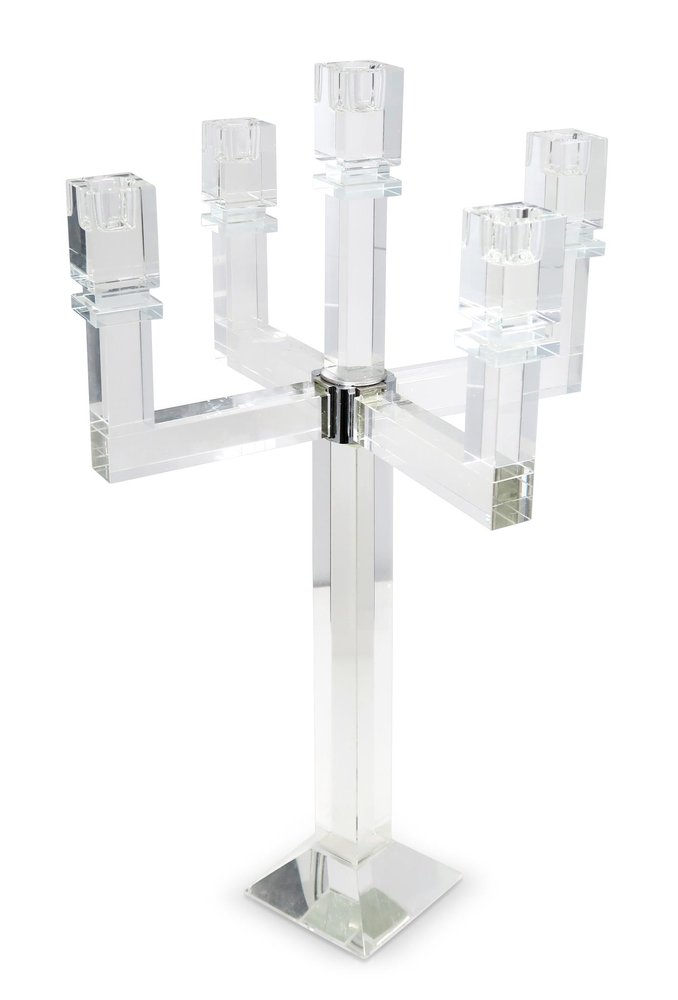 20" Clear Faceted Crystal Tabletop Candelabra Candle Holder