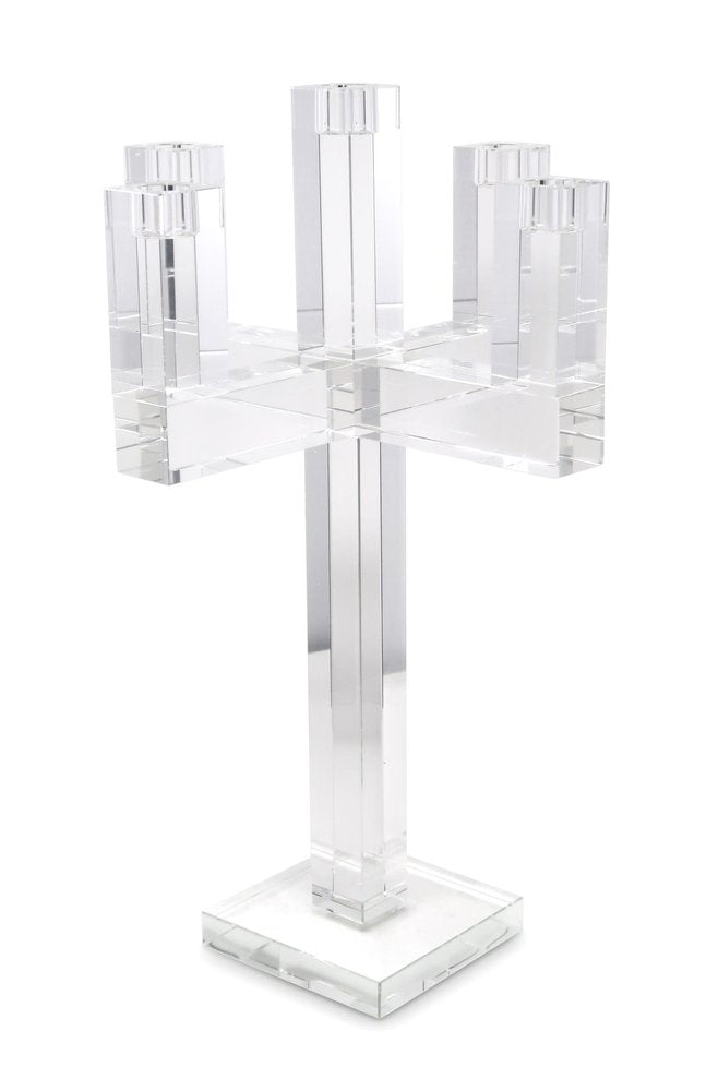 20" Clear Faceted Crystal Tabletop Candelabra Candle Holder