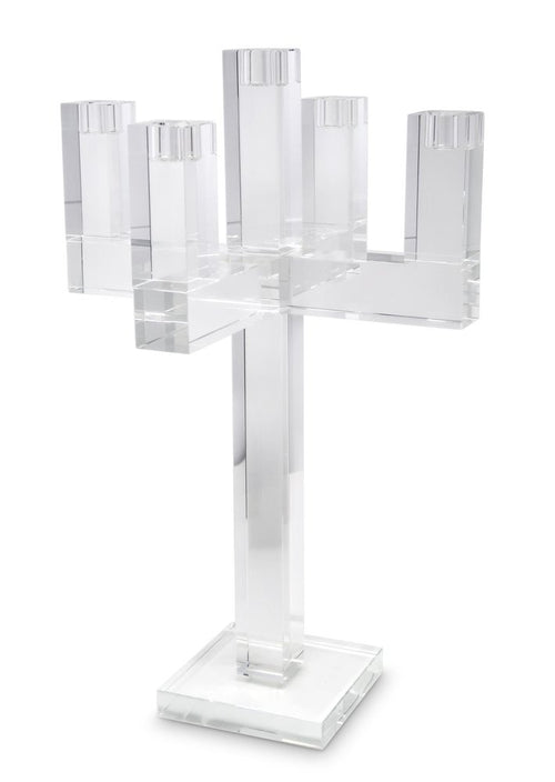 20" Clear Faceted Crystal Tabletop Candelabra Candle Holder - 20" H x 12.5" W x 12.5" D