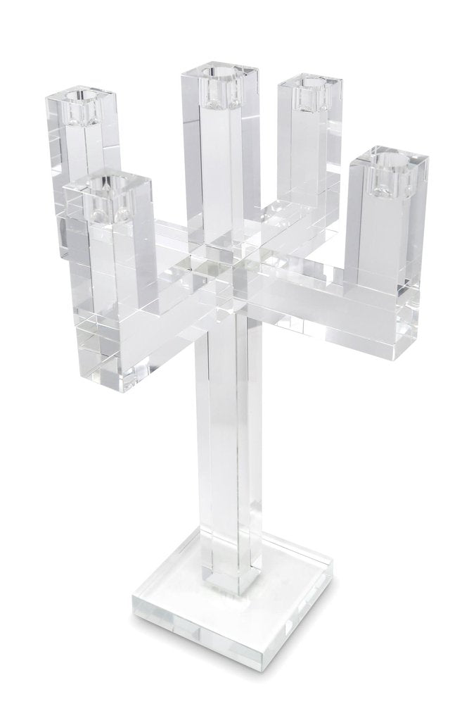 20" Clear Faceted Crystal Tabletop Candelabra Candle Holder