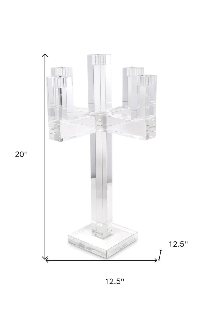 20" Clear Faceted Crystal Tabletop Candelabra Candle Holder